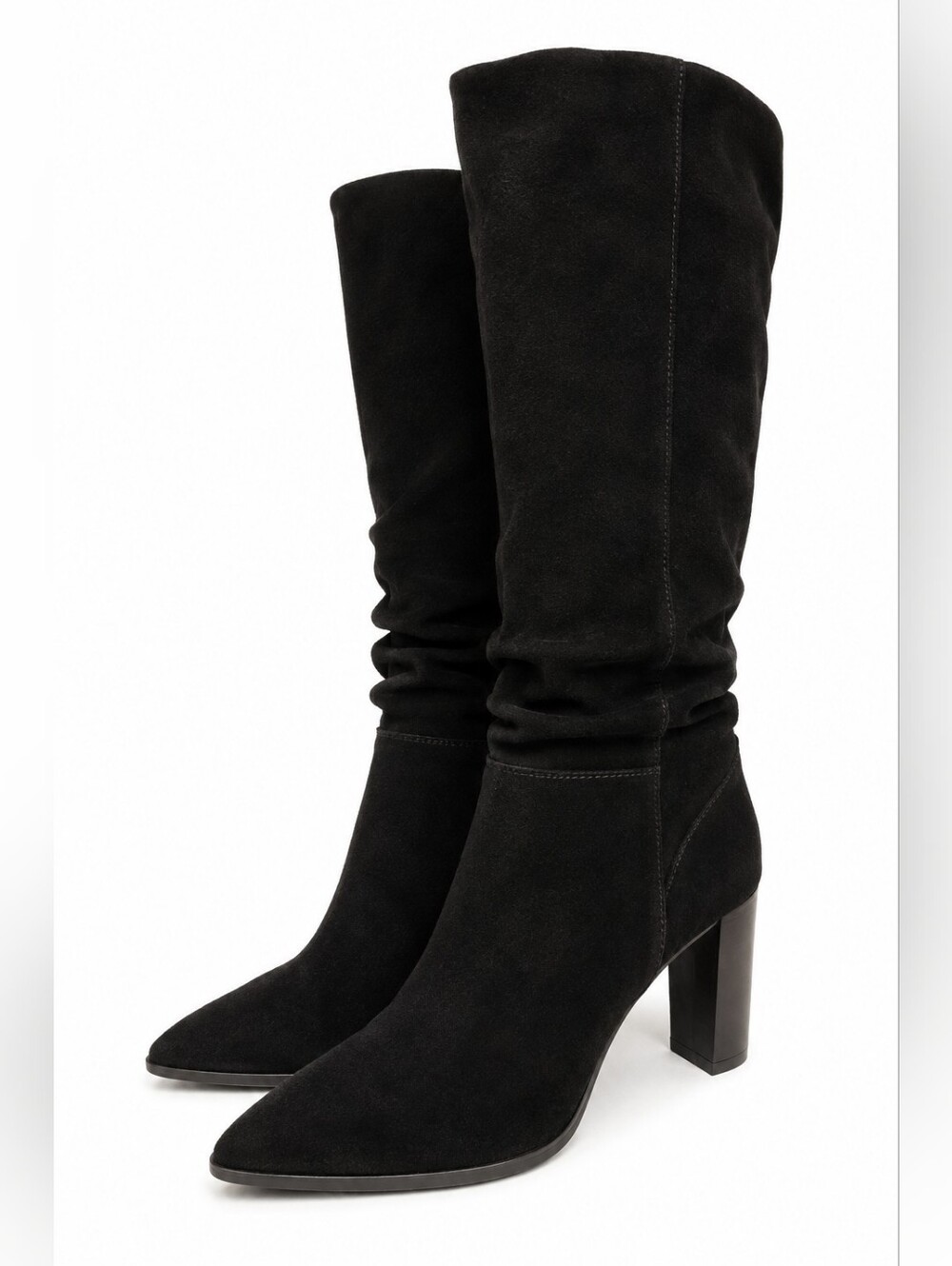 Essex Lane Black Genuine Suede Slouch Knee High Boots 8, Minimalist, 90's